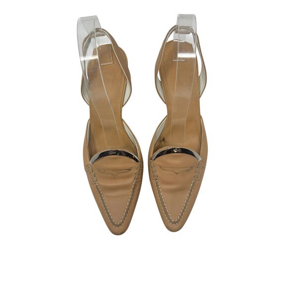 Tod's Debbie Slingback Kitten Heels Pumps Pointed Toe Leather Tan Size US‎ 5.5 - Picture 5 of 14